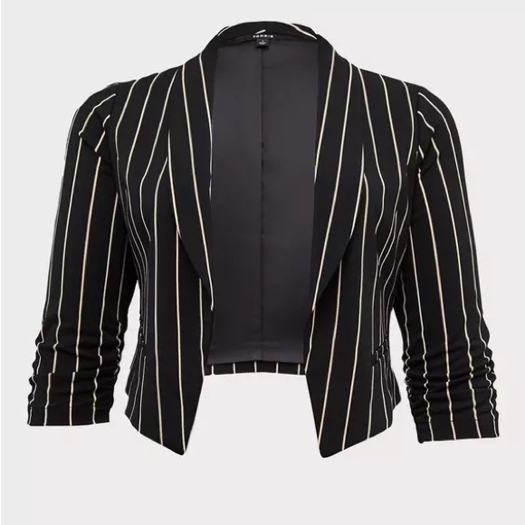 Torrid Black Stripe Crepe Open Front Blazer Size 2X - Picture 4 of 4